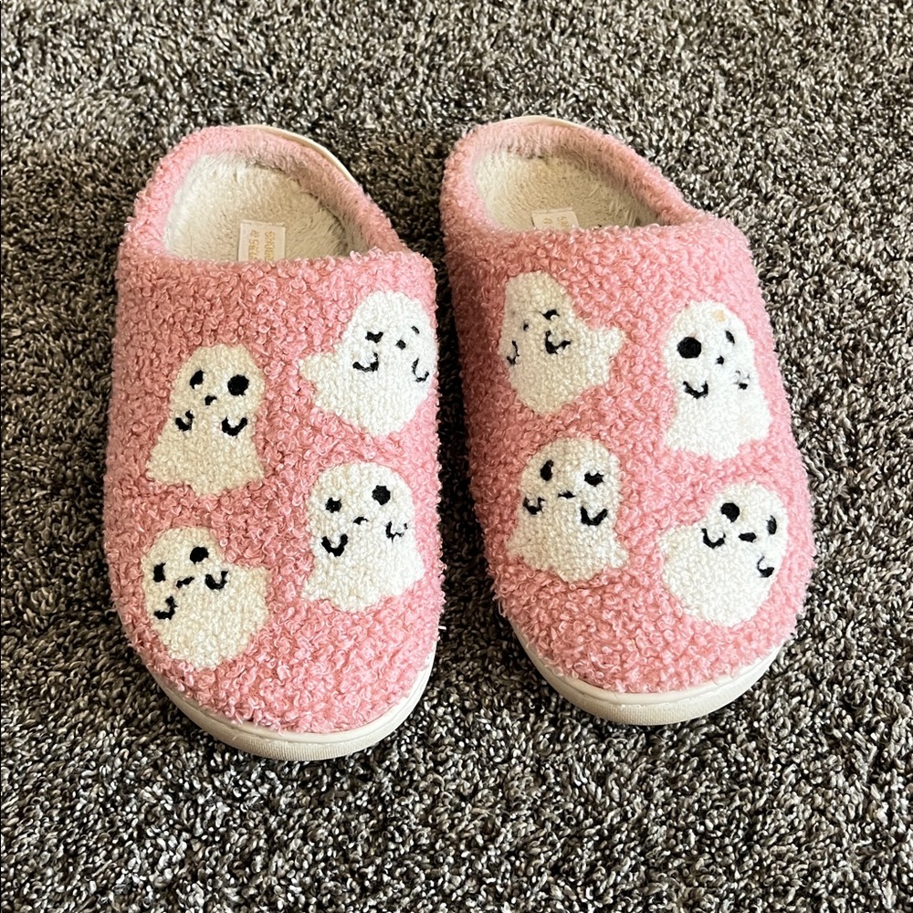 Pink Ghost Pattern Slippers